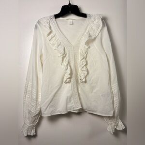 H&M White Ruffled Blouse